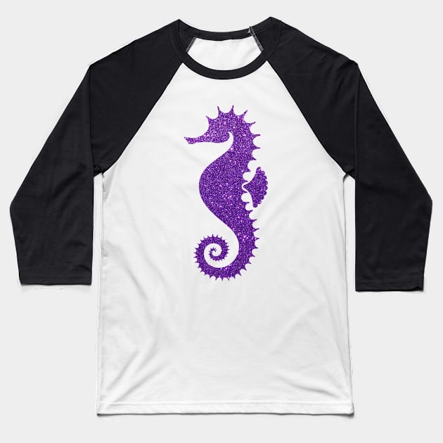 Purple Faux Glitter Seahorse Baseball T-Shirt by Felicity-K